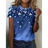 Boho Blue Gradient Floral T-shirt | Summer Short Sleeve Tee