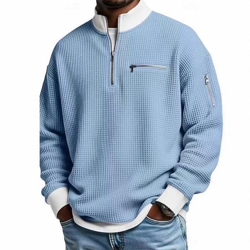 Men's American Style European Trend Waffle Knit Zipper Hoodie, Long Sleeve, Fashion Casual, 2025.