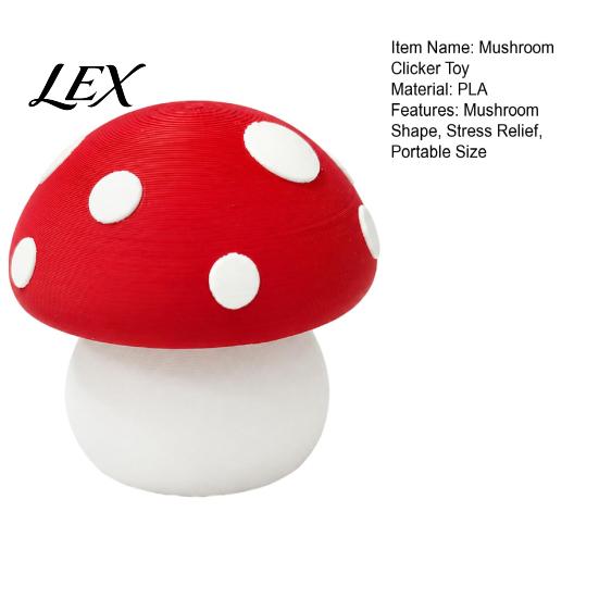 Desktop Clicker Ornament 3D Printed Mushroom Toy, Button Fidget Toy for PLA Stress Relief, Mini Finger Backpack Decoration Decompression