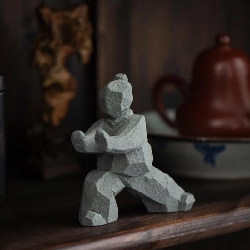 Tai Chi Master Stone Statue New Chinese Style Arts Figure Figurine Creative Stone-Made Kung Fu Character Ornament Home Decor