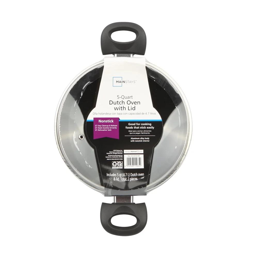 5-Quart Non-Stick Aluminum Dutch Oven with Glass Lid Lightweight Dishwasher Safe Tempered Glass Lid Riveted Handle Even Heating