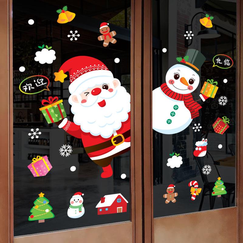 

Christmas Stickers for Wall Decoration of Santa Claus, Snowmen, Deer. Glass Display Case Decoration with Static Cling Stickers.