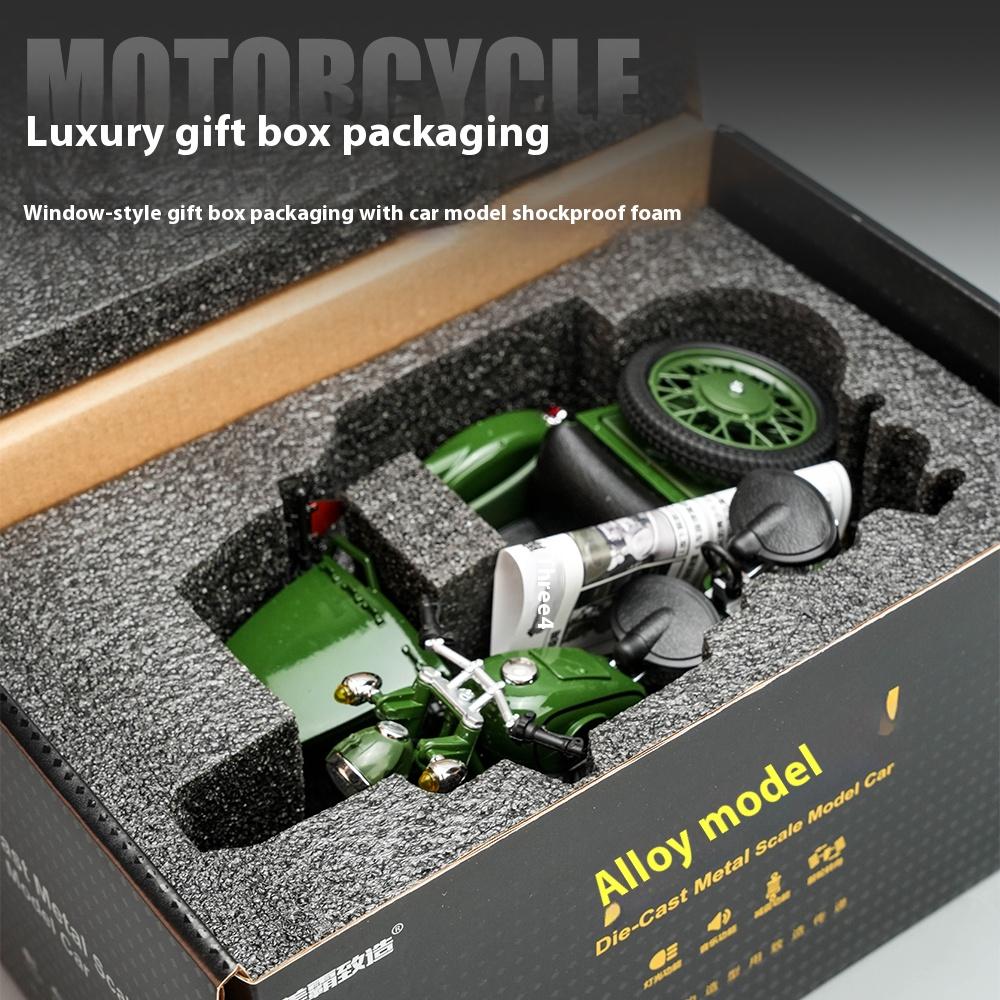 1/10 Alloy Die-cast 750 Tricycle Model, Retro Motorcycle Toys, Simulated Military Enthusiasts Collection Ornaments Gifts
