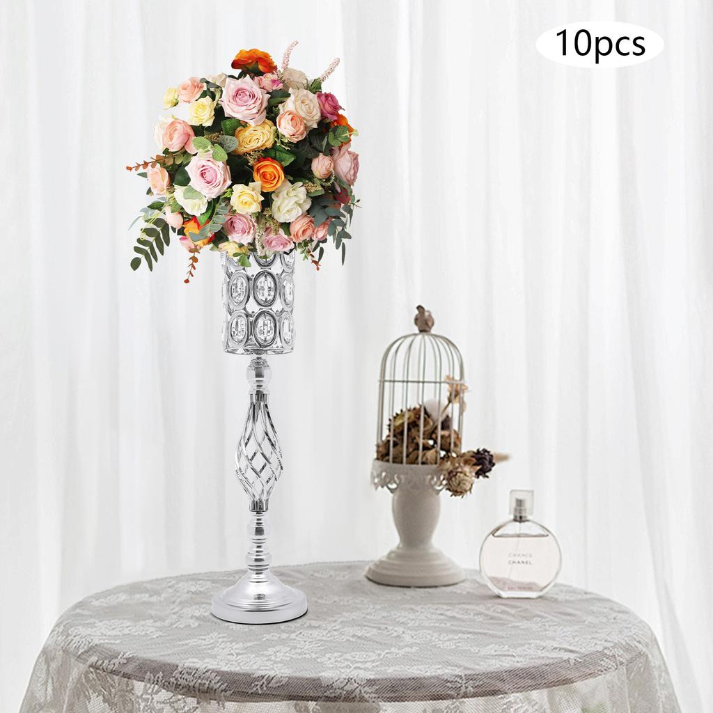 10-Pcs Elegant Silver Crystal Wedding Vases,Electroplated Iron Flower Centerpieces for Wedding Table Decor, Party, Anniversary
