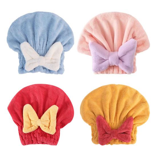 Absorbent Hair Drying Cap Quick Dry Microfiber Hair Towel Wrap Shower Cap Wet Hair Drying Turban with Bow Tie for Women Girls