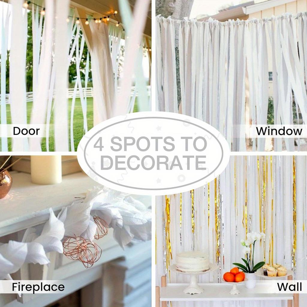 4 Rolls 328ft Crepe Paper Streamers Perl White Streamers Decorations, Crepe Paper for Birthday, Party, Wedding Decorations