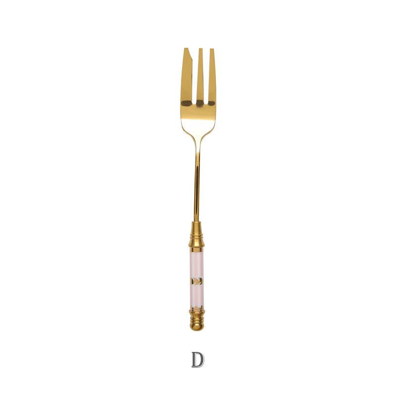 Stainless Steel Gold Cake Fork Dessert Forks Fruit Fork Ceramic Long Handle Used For Pastry in Party Snail Forks Restaurant