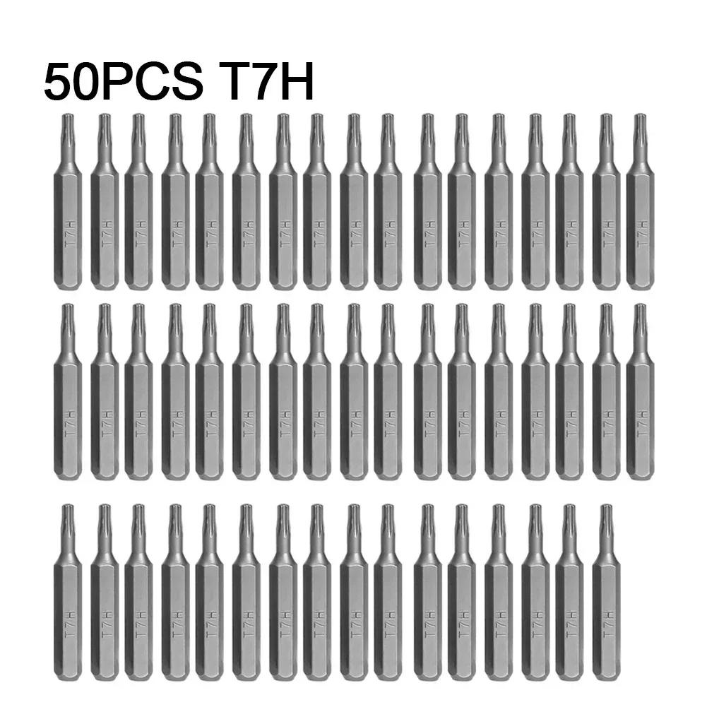 50pcs 4mm Small Hex Shank Screwdriver Bits Set T6H/T7H/T8H/T9H/T10H/T15H/T20H/T25H For Torx Plum Blossom Head Hand Tools
