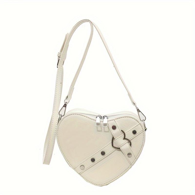 Borsa a Spalla Forma di Cuore Stile Y2K di Nicchia, Borsa a Tracolla con Zip e Decorazioni di Borchie Monocolore per Donna