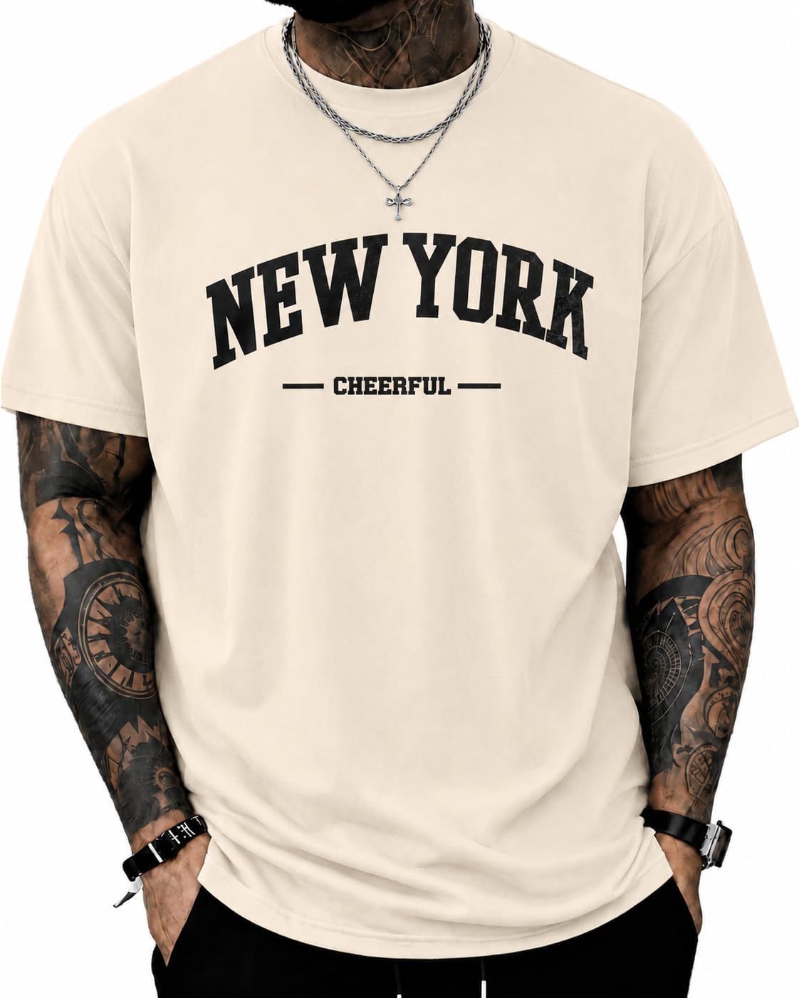 KUYIGO Men s New York Graphic T-Shirt Vintage NYC Letter Print Casual Short Sleeve Street Style Tee S разноцветный