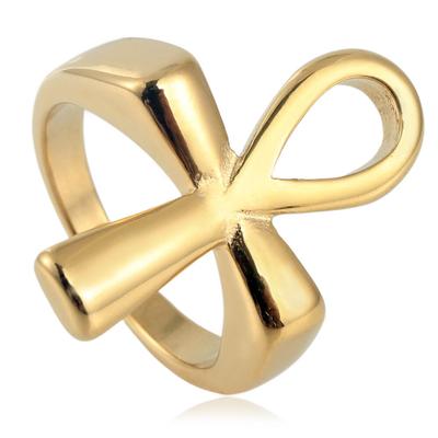 Vintage Ancient Egyptian Ankh Cross Titanium Steel Ring Ring 18K Gold Plated Men's Ring Jewelry Wholesale