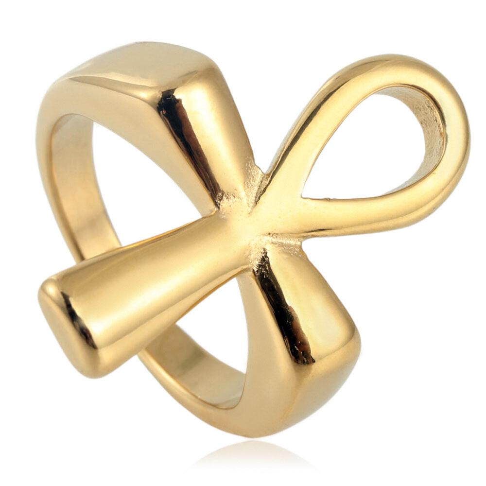 

Vintage Ancient Egyptian Ankh Cross Titanium Steel Ring Ring 18K Gold Plated Men s Ring Jewelry Wholesale 7 золотой