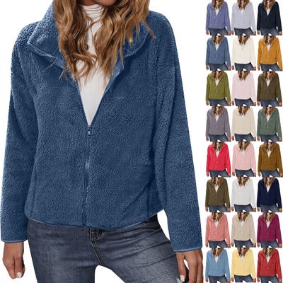 Women's Fleece Long Sleeved Plush Coral Fleece Zipper Warm Jacket