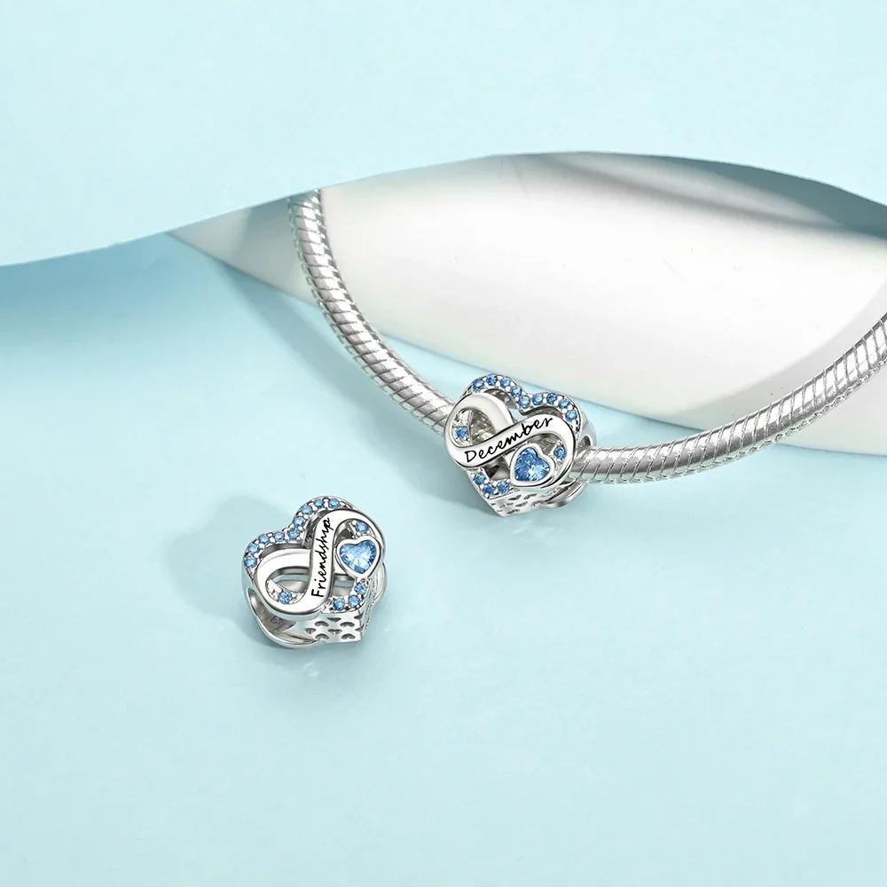 Charms Plata Originales Month Heart Beads For Charms Copper Bracelet Jewelry Beads Jewellery Making Women'S Gift Choice