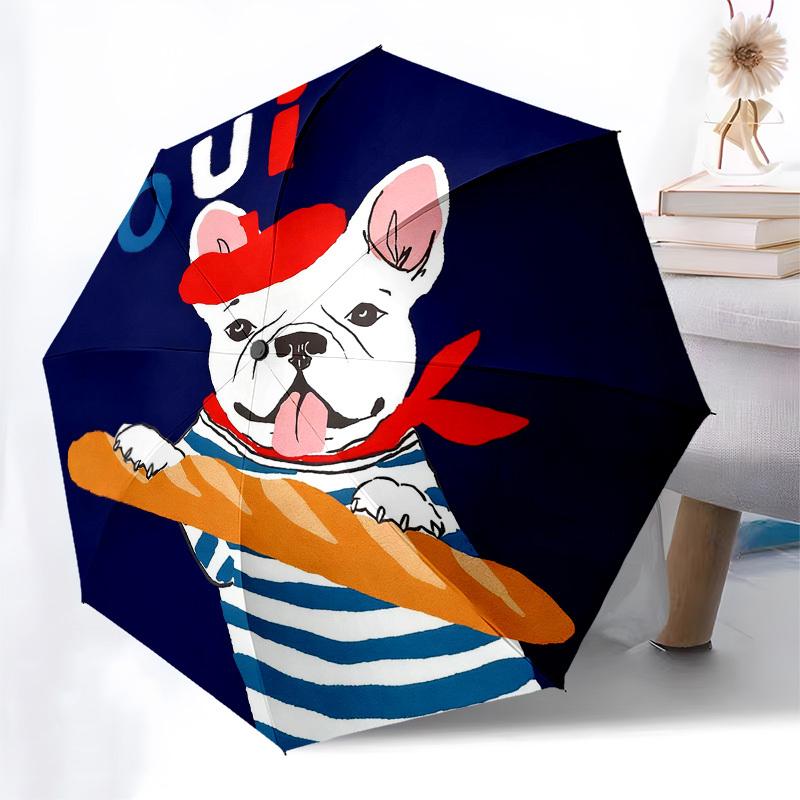 1pc French Bulldog Baguette Automatic Folding Umbrella, Heavy Duty 8 Rib Iron Frame, Suitable for Travel, Daily Use, Birthday, Decor Gift 98