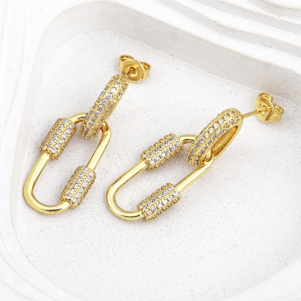 Nidin New Design Geometric Shiny Crystal Zircon Earrings Women Simple Fashion Jewelry Engagement Exquisite Party Gift Wholesale