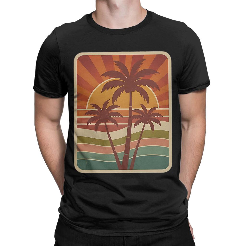 Vintage Palm Tree Sunset T Shirt Summer  Cotton T-Shirts For Men Harajuku Pattern Tshirt Short Sleeve Awesome Top Tees