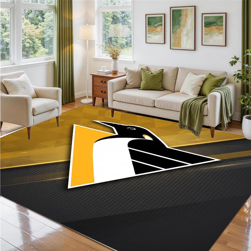 Pittsburgh Penguins Design Crystal Velvet Rug Soft Decorative Mat for Bedroom Entrance