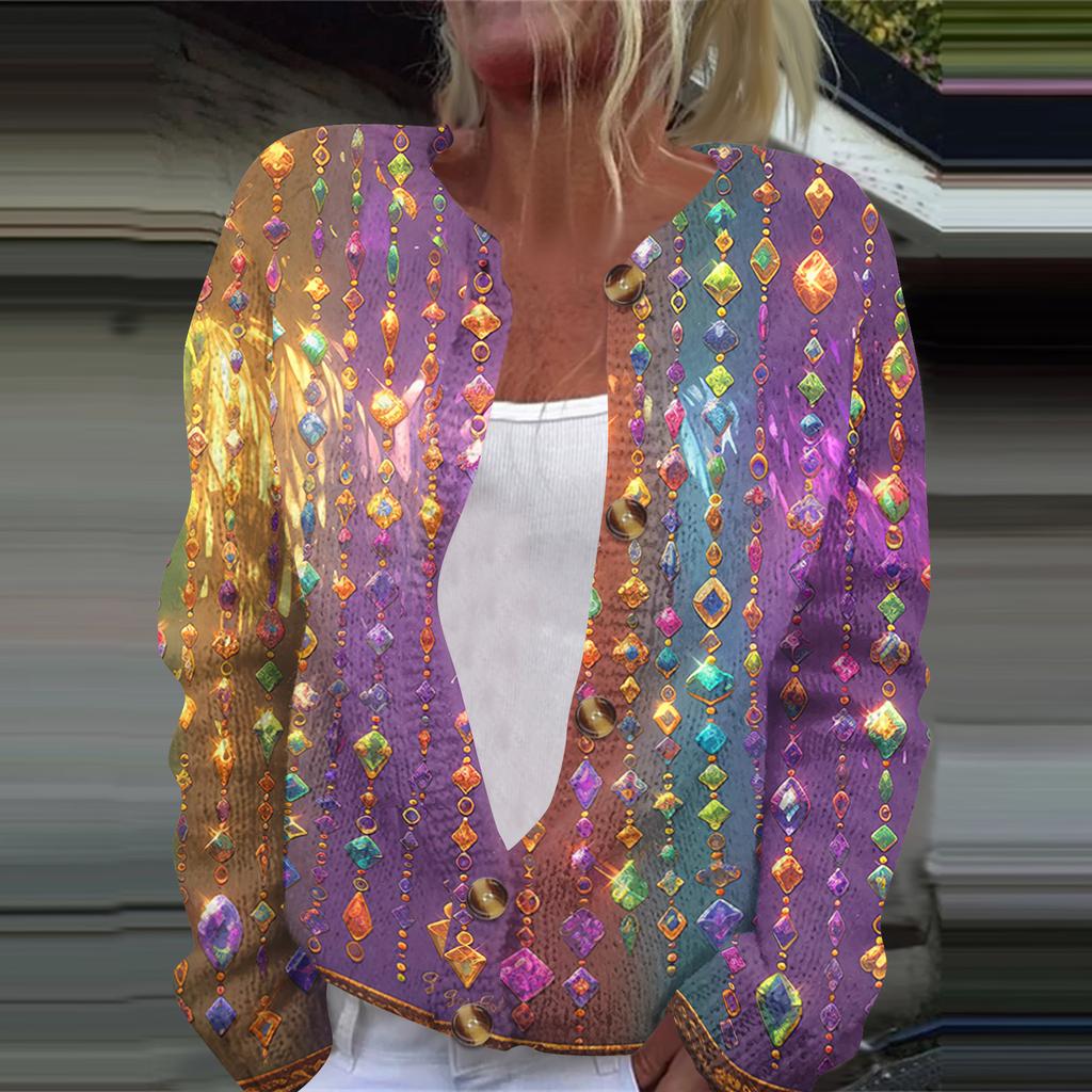 Dámská módní pletená svetrová bunda s dlouhým rukávem a zapínáním na knoflíky