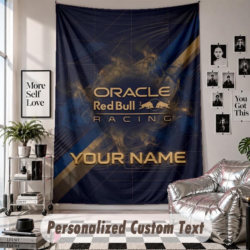Wandbehang mit individuellem Namen & Text, Red Bull Racing Dekorationstuch für das Schlafzimmer