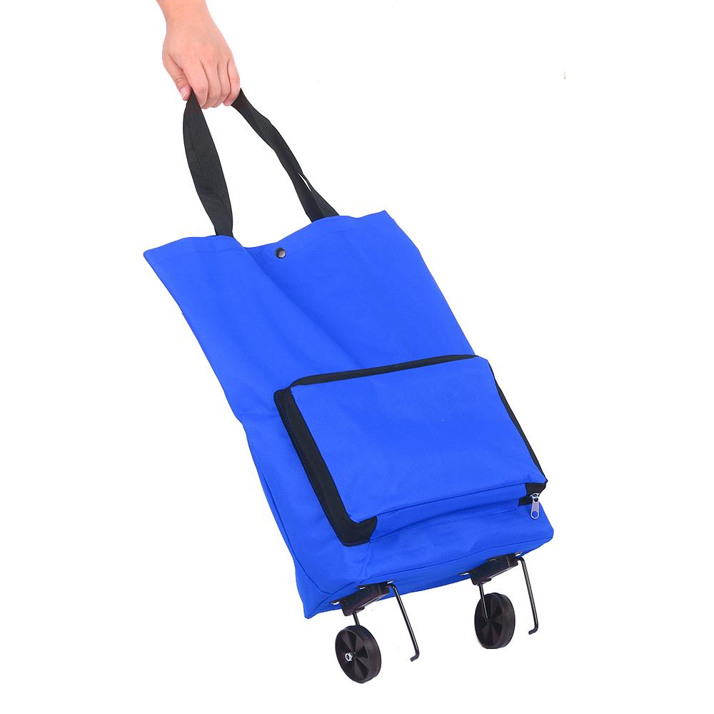 Foldable Shopping Trolley Bag with Wheels Collapsible Shopping Cart Reusable Foldable Grocery Bags Travel Bag Green