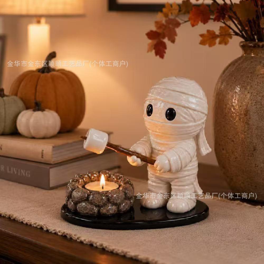Halloween Ghost Campfire Tealight Holder Set, LED Flickering Flame, Waterproof Outdoor Decor for Patio Party, Safe To Touch