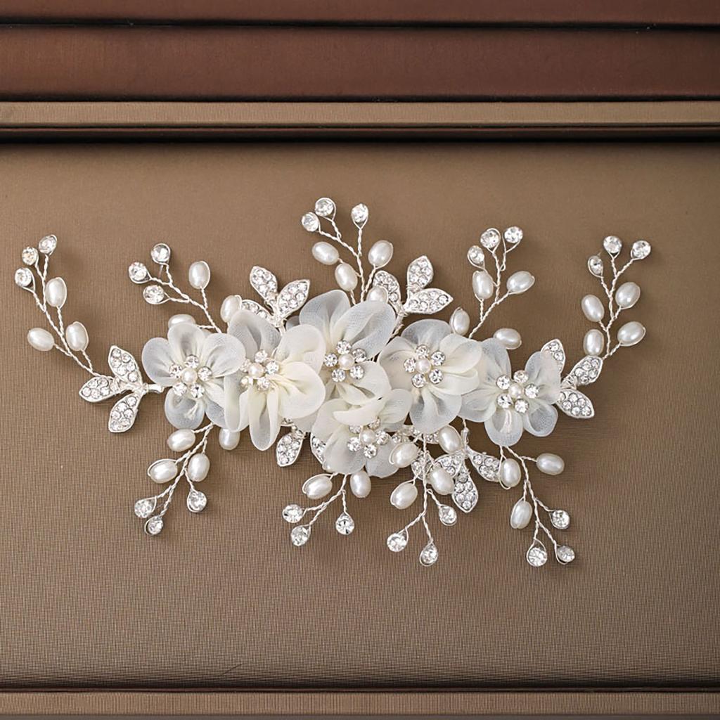 Koreansk Stil Blommig Hårkam Vattenpärla Silkesblomma Elegant Hårnål För Kvinnor Flickor Bröllop Metall Smycken Håraccessoarer