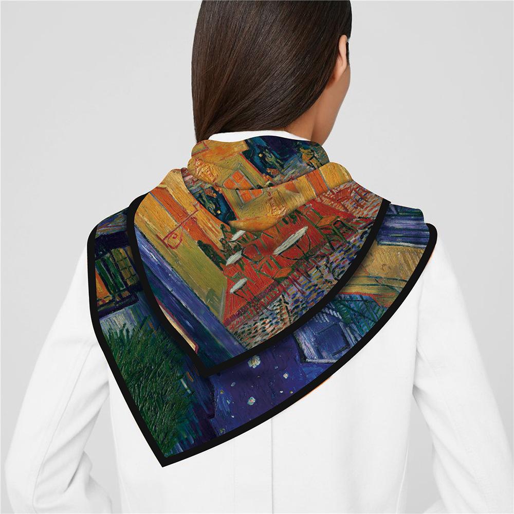 90x90cm New Design Van Gogh Painting Twill Silk Scarf Square Scarves Lady Wraps Kerchief Woman Neck Shawl Wraps Echarpes