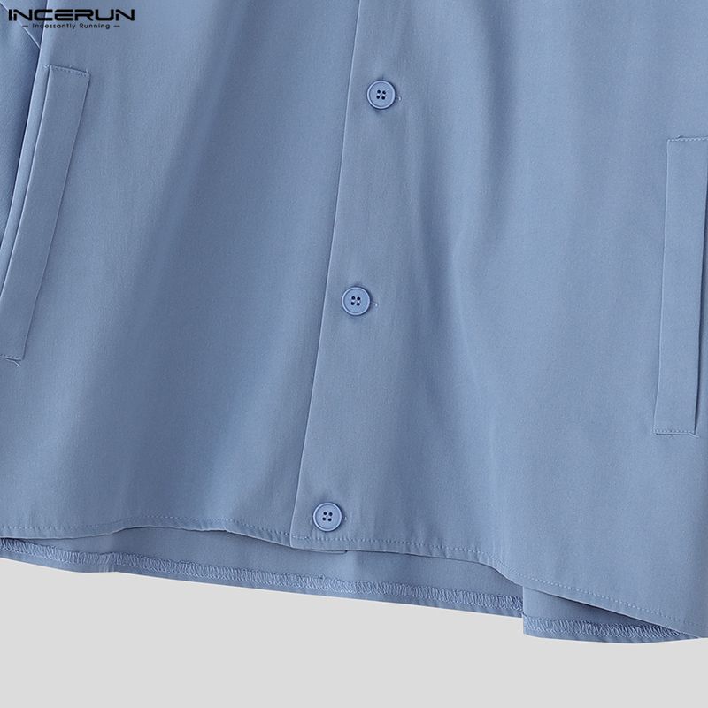 INCERUN Oversized Men Stand Neck Bow Knot Long Sleeve Casual Loose Shirts Tops