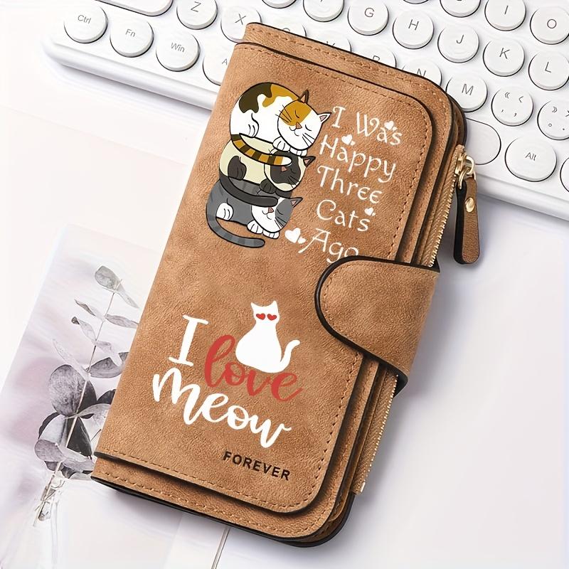 Black Striped Cat Print Long Wallet for Women Multifunctional Portable Snap Button Coin Purse Birthday Gift Daily Commute Fun Design Outdoor Travel