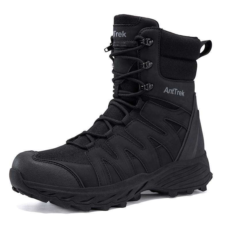 Men Tactical Boots Lace Up High Top Men's Hiking Shoes Waterproof Leather Hunting Sneakers Non-slip Outdoor Field Training Boots