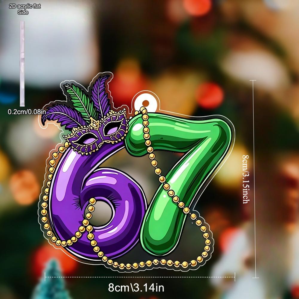 Glittering Purple, Green Masks Pattern - Transparent Pendants, Drops & Finials with Number 67 Shaped, No Electricity Needed, Nurseries, Vintage Home D