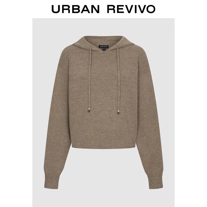 

Женский вязаный свитер с капюшоном и кулиской UR цвета янтаря S