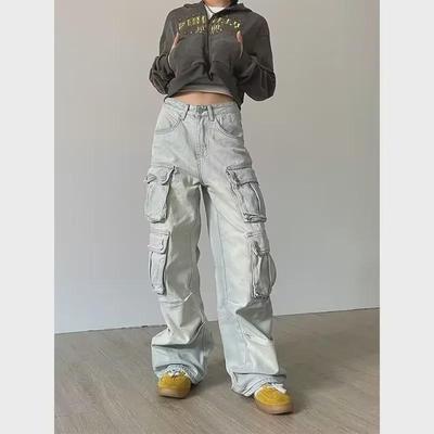 High-Waist Loose-Fit Multi-Pocket Wide-Leg Jeans für Herbst/Winter