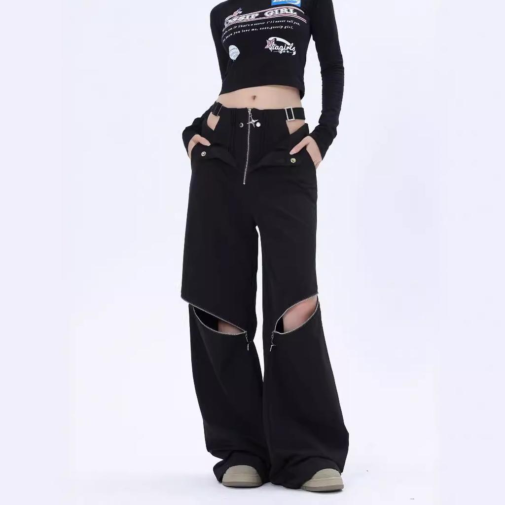 Women's Black Gothic Baggy Cargo Jeans Harajuku Oversize Denim Trousers Y2k 90s Vintage Emo Jean Pants Trashy Clothes