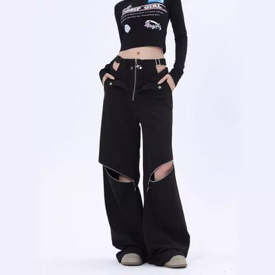 Women's Black Gothic Baggy Cargo Jeans Harajuku Oversize Denim Trousers Y2k 90s Vintage Emo Jean Pants Trashy Clothes