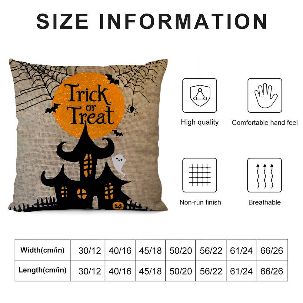 Scary Halloween Bat Pumpkin Pillow Case Sofa Living Room Bedroom Double-Sided Printing Square Cushion Nap Time Pillow Case
