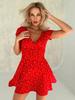 Summer Floral Knit Dress With Vneck Short Sleeves For Casual Women