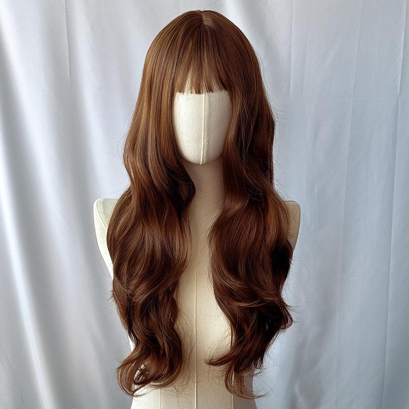Full Bangs Long Curly Hair Set Women'S Wig Personalized Fashion Outdoor Party Simulation Head-Wearing Synthetic Wig
