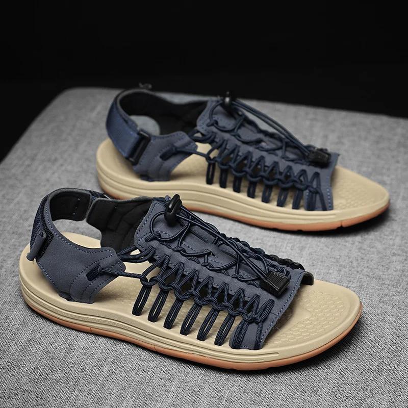 Fashion Summer Mens Sandals British Style Casual Leather Outdoor Flat Designer Sandals Comfy Breathable Soft Bottom Beach Walking Shoes