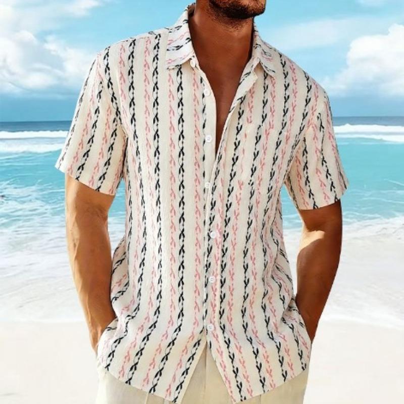 Sommer Neues Trendiges Herren Strand Gestricktes Gestreiftes Kurzarmhemd