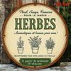 Vintage French Country Herb Tin Sign Round Tarragon Chamomile Marjoram Rustic Kitchen Farmhouse Wall Decor