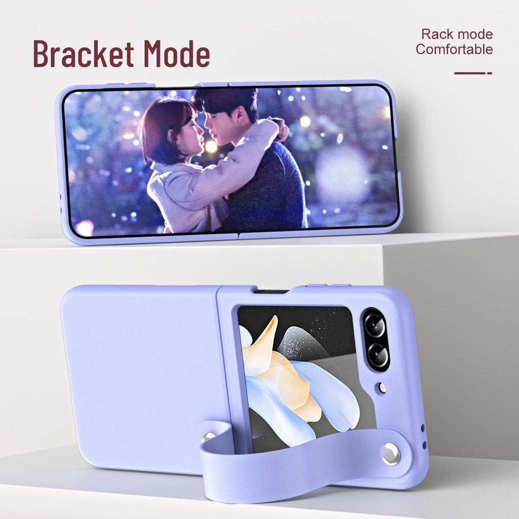 Ręczne skórzane etui Samsung Z Flip7/6/5 z paskiem na nadgarstek i podstawką do składanego ekranu