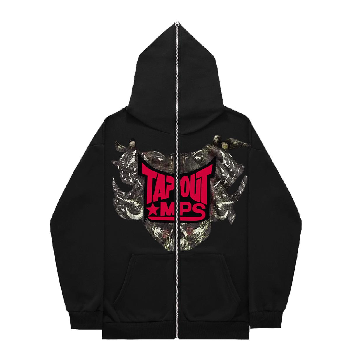 Full zip hoodie sweater gothic high street full zip oversized coat men s and women s streetwear y2 coat S чёрный