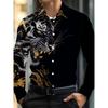 Men's long sleeved shirt with printed collar button up cardigan shirt, new fashionable men's top, trendy street daily wear