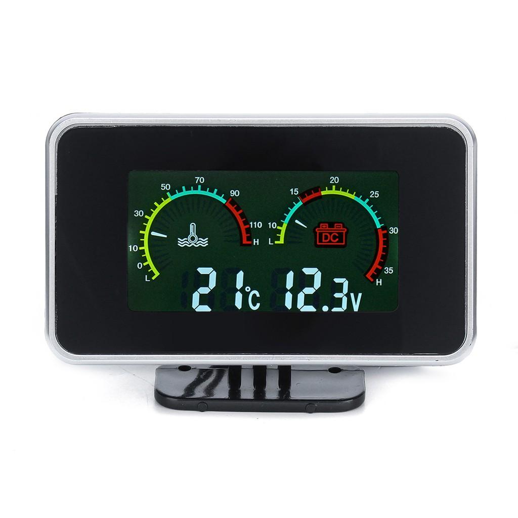 2in1 M10 -40 - 50℃ DC 12V-24V 9.5x6.3x3.2cm LCD Digital Gauge Voltage Pressure Water Temp Meter Alarm