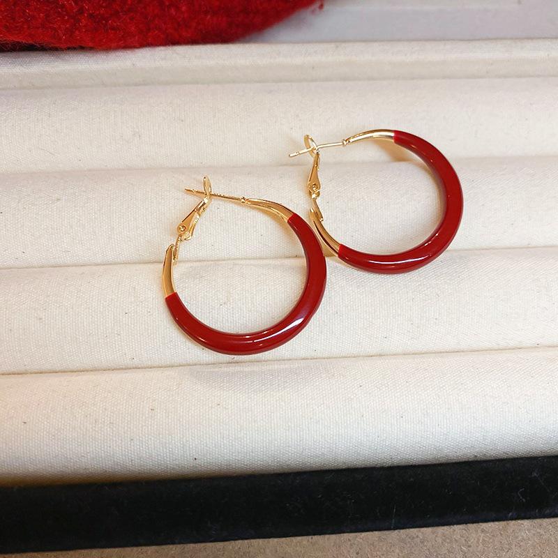 Silver Needle Plain Ring Ankola Red Oil Drop Earrings Exaggerated Design Earrings Korean Simple Temperament Earrings Women