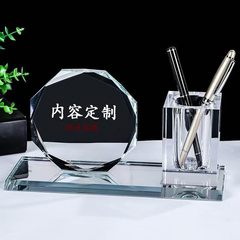 Ornament Office Study Room Set 8cm Crystal Glass Pen Holder Engraved Meeting Anniversary Gift Love Flower Christmas Trophy