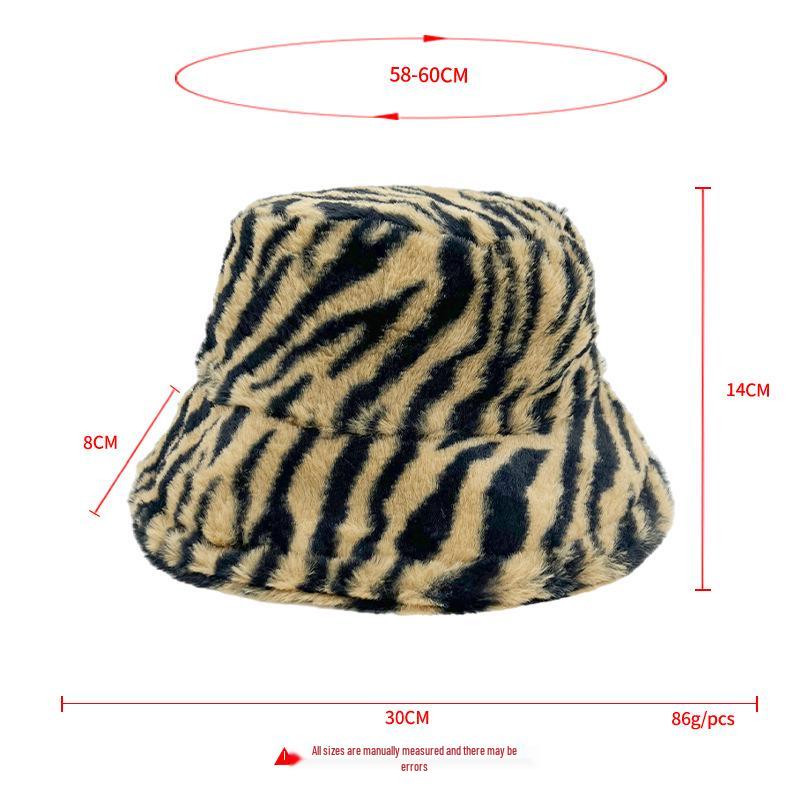 2023 Autumn/Winter Tiger Stripe Faux Rabbit Fur Bucket Hat - Women's Plush Basin Hat & Men's Fashionable Warm Hat