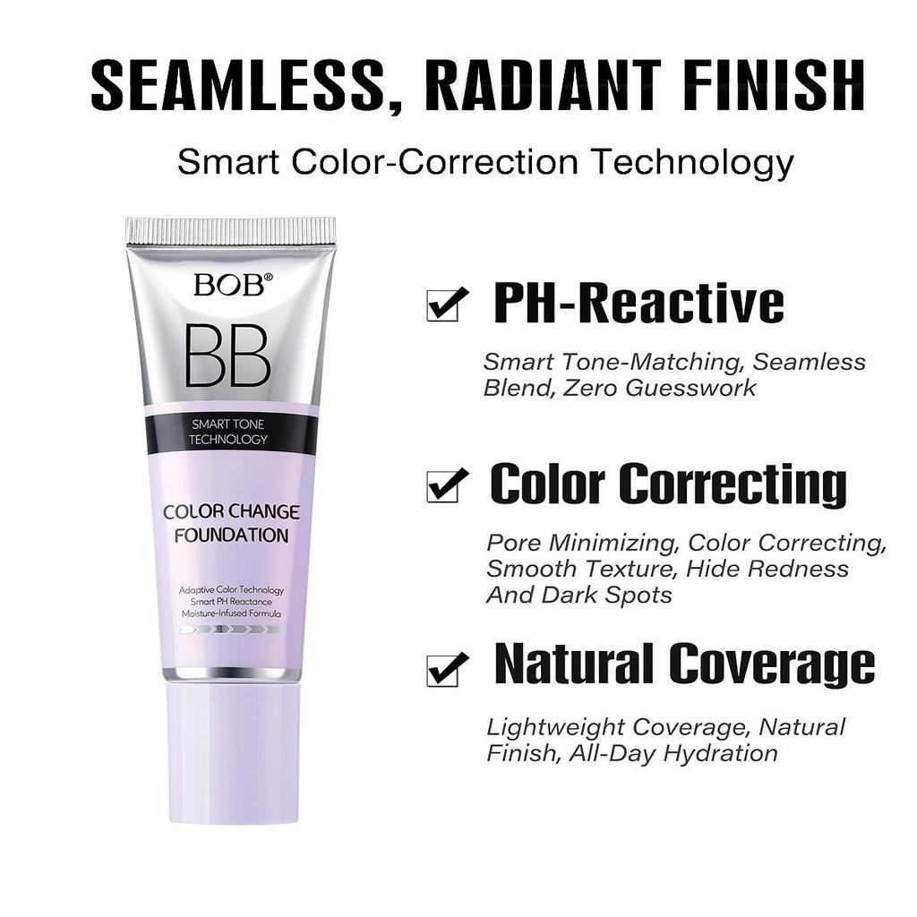 Color-Changing BB Cream: Long-Lasting, Hydrating, Natural Glow Foundation & Concealer for Women
